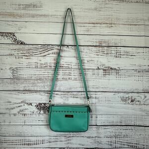 Womens Trina Turk Turquoise Scalloped Edge Small Zip Top Crossbody Boho Purse